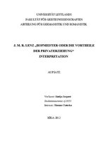 Research Papers 'J.M.R.Lenz "Hofmeister oder die Vortheile der Privaterziehung". Interpretation', 1.