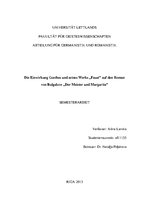 Research Papers 'Die Einwirkung Goethes und seines Werks "Faust" auf den Roman von Bulgakow "Der ', 1.