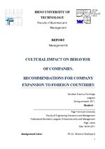 Research Papers 'Cultural Impact on Behavior of Ccmpanies. Recommendations for Company Expansion ', 1.